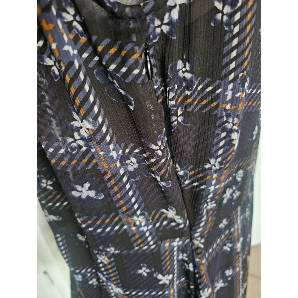 Simply Vera 90s dress size xl floral sleeveless collared sheer hilow plaid black - Picture 7 of 12